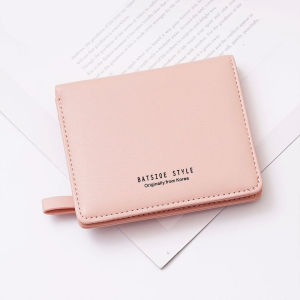 BATSIOE Korean Style Cute Womens Leather Wallet Small Bag Card Holder Short Purse in Pink and Blue with Strap and Branding
