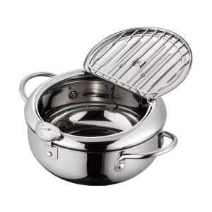 NOVAWEAR 2.2/3.2/4.2L Deep Frying Pot Stainless Steel with Thermometer Fryer Pot Non-Stick with Strainer Tempura Fryer Pan Kitchen Use