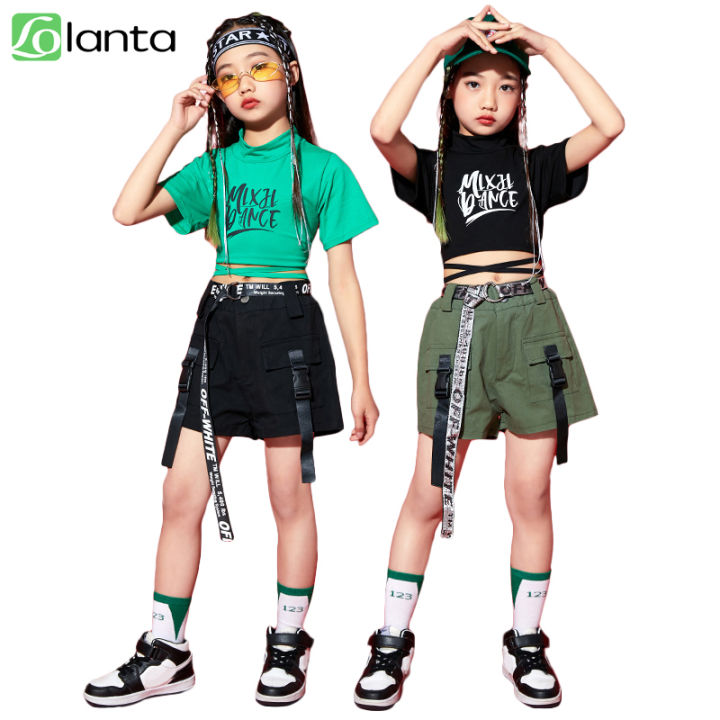 LOlanta Kids Girl Crop Tops Shorts Hip-hop Suit Children Clothes Dance  Clothes Jazz Dance Performance Fashion Costume Casual Wear 4-16 Years
