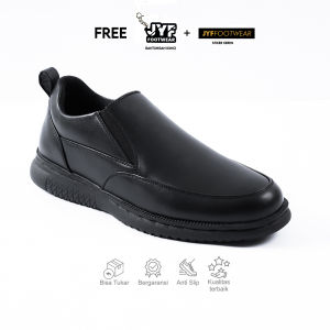 JYF - Prestige Black Sepatu Slip On Pantofel Formal Pria Kulit Kerja Resmi Kuliah Kondangan
