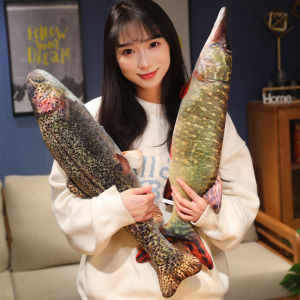 JOJO CASTLE Simulation Fish Plush Pillow 40/60/80/100cm Stuffed Grouper Cartoon Piranha Dorado Trout Fish Plush Toy Soft PP Cotton Fish Anime Pillow Dolls Kids Gifts