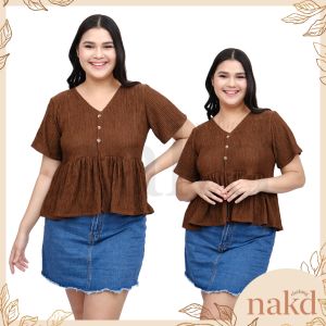 NAKD FASHION CODIE BASIC V NECK BARK CREPE BUTTONS FRONT DAILY CASUAL PLUS SIZE BLOUSE TOP 5091