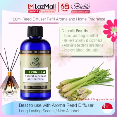 Biolife Citronella Reed Diffuser Refill Essential Oil Aromatherapy Long Lasting Scent (120ml Reed-Diffuser Refill)