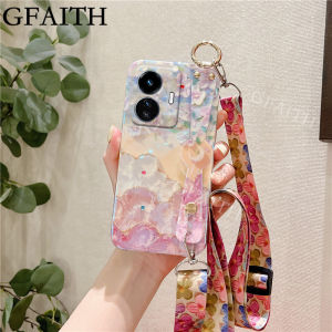 [GFAITH] Cherry Blossoms Case VIVO Y02S T1 5G Y55 5G Y30 5G Y77 5G Casing Casing Painting Flowers Soft Cover With Wrist Strap Holder and Lanyard