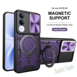 V70FE For Vivo V70 FE 5G Casing Slide Camera Protect Armor Case Car Magnetic Ring Holder Stand Cover