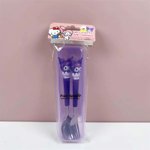 2pcs/Set Sanrio Kitty Kuromi Fork Spoonstudent Portable Fork Spoon Cartoon Tableware 2-Piece Set Sanrio Stainless Steel Student Eatingtableware Accessories Portable