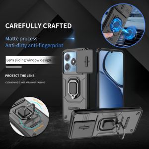 Armor Funda for Realme C63 Case Slide Lens Camera Ring Stand Protective Cover for Realmi C63 C 63 RealmeC63 63C Shockproof Capa