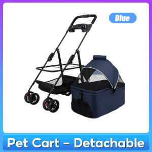 【In Stock】Pet Dog Cat Stroller Detachable Carrier 2-In-1 Pets Puppy Water-resistant Cover Collapsible Lightweight With Dinner Plate and Storage Basket