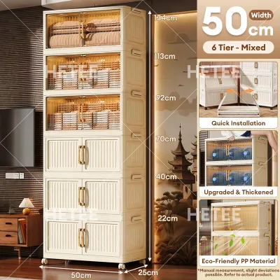 HETEE Foldable Storage Cabinet with Wheels Plastic Wardrobe Organizer for Clothes Toys Space Saving