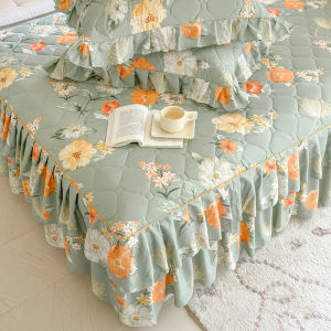 Dansunreve Thick Quilted Fitted Bed Skirt Mattress Topper Floral Bedspread Sheet Washable Bed Cover