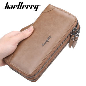 Double Zip Mens Leather Clutch Bag Handcarry Long Wallet Dompet Panjang Lelaki Kulit (W-056)
