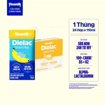 [Sản phẩm mới] Thùng 24 hộp Sữa Uống Dinh Dưỡng Vinamilk Dielac Grow Plus Hương Chuối 110ml