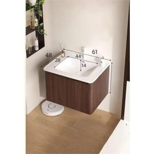 Walnut Finish Bathroom Cabinet Set/Wall-Mounted Ceramic Basin/HDB Bathroom Storage/ Seller