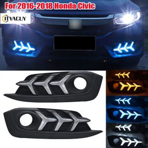 For 2016-2018 Honda Civic DRL LED Daytime Running light Fog Lamps W/Turn Signal