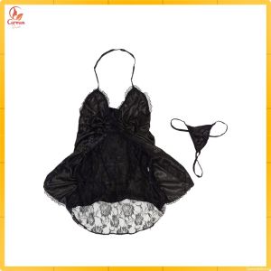 Baju Tidur Wanita Lingerie Set G String Renda Bunga Transparan V Neck Style / Lace Set CF P398