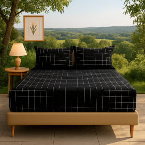 Seprai / Sprei minimalis elegan murah motif kotak-kotak hitam stylish grid Trendi 120X200 180X200 cuci gudang
