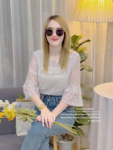 เสื้อขาว เสื้อลูกไม้ ผ้านิ่ม แต่งระบาย มีซับใน ใส่งานบวช งานบุญ งานแต่งงาน