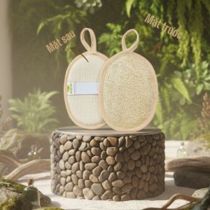 KB Set 2 Bông Tắm Xơ Mướp 1 Mặt Xơ KB - Hình Oval 9*13cm - Ecolife Oganic