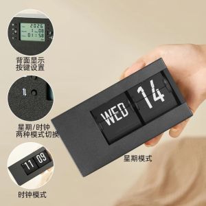 xpkQ Modern Minimalist Desktop Flip Clock Japanese Style Light Luxury Perpetual Calendar Home Office Decoration 8N6Y2