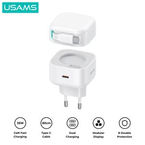 USAMS XMF Series GaN Fast Charger Dual Port PD 35W with Lightning Magnetic Telescopic Cable