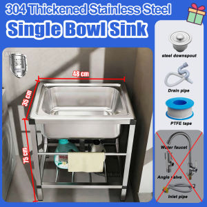 ATO【Tiub bulat】Sinki Dapur 304 Stainless Steel Single Kitchen Sink Bowl Basin with rack faucet Basket platform integrated