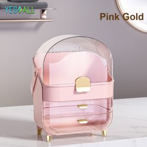YESALL Rak Skincare Portable Aesthetic Anti Debu Serbaguna - Rak Makeup Kosmetik Estetik Transparan Tempat Penyimpanan Barang Skin care Organizer Storage Box