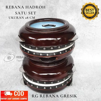 REBANA HADROH BERKUALITAS MODEL JEPARA KAYU MANGGA KULIT LULUR UKURAN 28 CM KENCER STENLIS