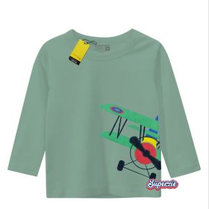 Kaos anak laki laki lengan panjang motif kendaraan helikopter PLANE warna sage katun premium 30s