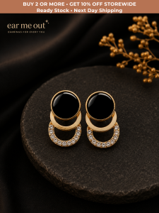 [SG] Black & Gold Circular Crystal Stud Earrings | Minimalist Geometric Earrings | Elegant Everyday Fashion Jewellery | ear me out (EMO-33)