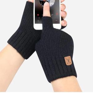 Spring Autumn Half Finger Gloves Stretchy Knit Warm Fingerless Mitts for Cycling Driving Typing Outdoor Daily Wear On