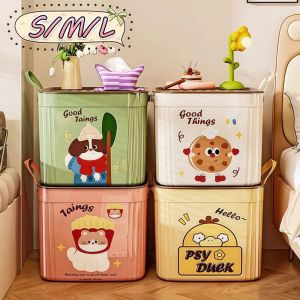 X ADORNMENT S/M/L Storage Box with Lid Cartoon Pattern Toy Storage Bin Cute Dust-Proof Clothing Storage Box For Home Storage Organization