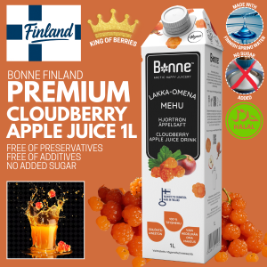 Bonne Finland Cloudberry Apple Juice 1L | No Added Sugar Antioxidant Nordic Juice | No Preservatives No Artificial Additives Halal
