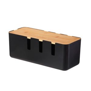 CMIEN7 with Wooden Lid Household Cable Management Box Storage Bin Plastic Power Cord Case Reusable Dustproof Desk Power Cable Box Plug-in Board