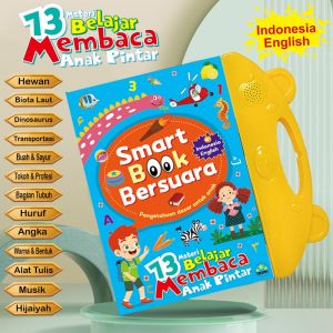 Smart Book Bersuara Indonesia English / Lengkap dengan 13 Materi Belajar + 20 Lagu Anak / mainan buku edukasi pengenalan kosa kata Bahasa / Bisa menggambar di papan tulis mini yang di belakang buku + Free Spidol