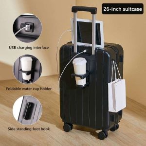 20/24/28 Inch Luggage Bag Suitcase With Foldable Cup Holder USB Charging big capacity advanced Travel Suitcase