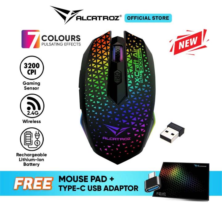 Alcatroz X Craft Air Ultra Silent Wireless Gaming Mouse 3200 Cpi Pulsating Effects Lazada 3083