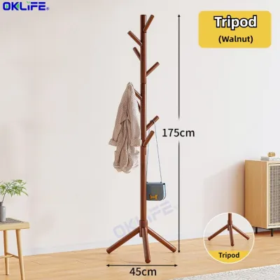 [OKLIFE. ]Floor Bedroom Vertical Clothes Rack Solid Wood Coat and Hat Rack for Bedroom Living Room Clothes Hanger Hook
