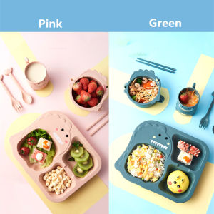 Mangkuk Set Alat Makan Sendok & Garpu Desain Kartun Dinosaurus Bahan Serat Gandung Untuk Anak