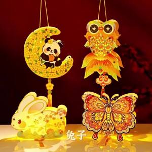Mid-Autumn Festival Rabbit Lanterns Handmade diy Childrens Portable Cartoon Gift Material Kit for Mid-Autumn Festival Glowing Lanterns for Market Stalls