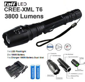 Taffled Senter Terang E27 LED Cree XM-L + Baterai + Charger - Jarak Jauh Benderang Tahan Lama di Cas Besar Murah