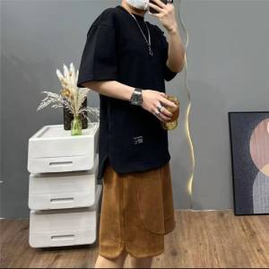 เสื้อยืดกระเป๋าซ่อนอระบายอากาศผู้ชายและผู้หญิงแขนสั้นคอกลมแนวโน้มหลวมขนาดใหญ่
