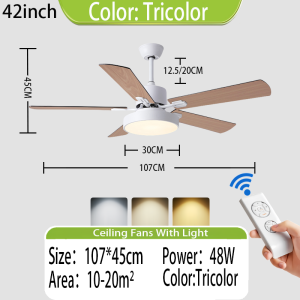 42 Ceiling Lights With Fan 5Wooden Blade TricolorWith Remote Control/Silent Fan Lamp For Living room Indoor Lighting 