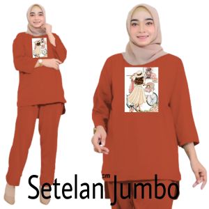 Setelan Kaos Wanita Jumbo Ld 130 cm Bahan Babyterry Lengan 3/4 One Set Wanita Terbaru Sepeda Paris