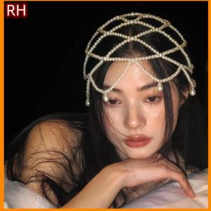 🔥🔥🔥ranghe Ngọc trai thời trang dệt hat Retro lưới mũ giả ngọc trai trán chuỗi Mũ sắt tinh tế cô dâu phụ kiện đám cưới