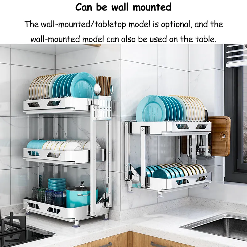 Dish Drying Rack 3-Tier Hanging Wall Mount Drying Organizer