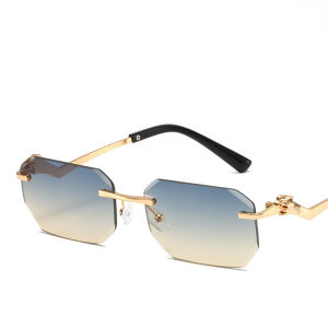 (GENTLE MOSCOT) Metal Gradient Frameless Sunglasses Fashion Anti UV Polygon Rectangle Retro Shades Sun Glasses