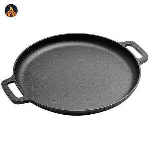 30cm Iron Pancake Pizza Pan with Dual Handles Steak Pork Chicken Cooking Pot Kitchen Cooking Pot Cookware Fry Pan [Jocestyle Store]