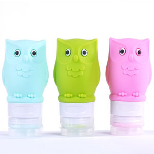 (60ml)Set Silikon Botol Sabun Isi Ulang Travel Toiletries Kit Bottle Refill/ Botol Sabun Shampoo Lotion Travelling Botol Travel Portable Motif Owl Lucu/ Bottle Refill Shampoo Lotion Shower Gel /Travel Bottle / Botol Tube untuk lotion travelling