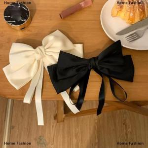 [COD] Home Fashion 1PC Summer Huge Bow Hair Clip Long Streamer Duck Billed Clip White Large Bowknot Satin Hairpin Elegant And Sweet Hair Accessory
