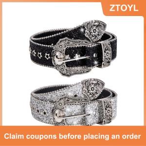 【ZTOYL】 Personality Gothic Rhinestone Belts For Women Girl Fashion PU Leather Belts Western Cowboy Y2K Retro Jeans Skirt Decor Waistband
